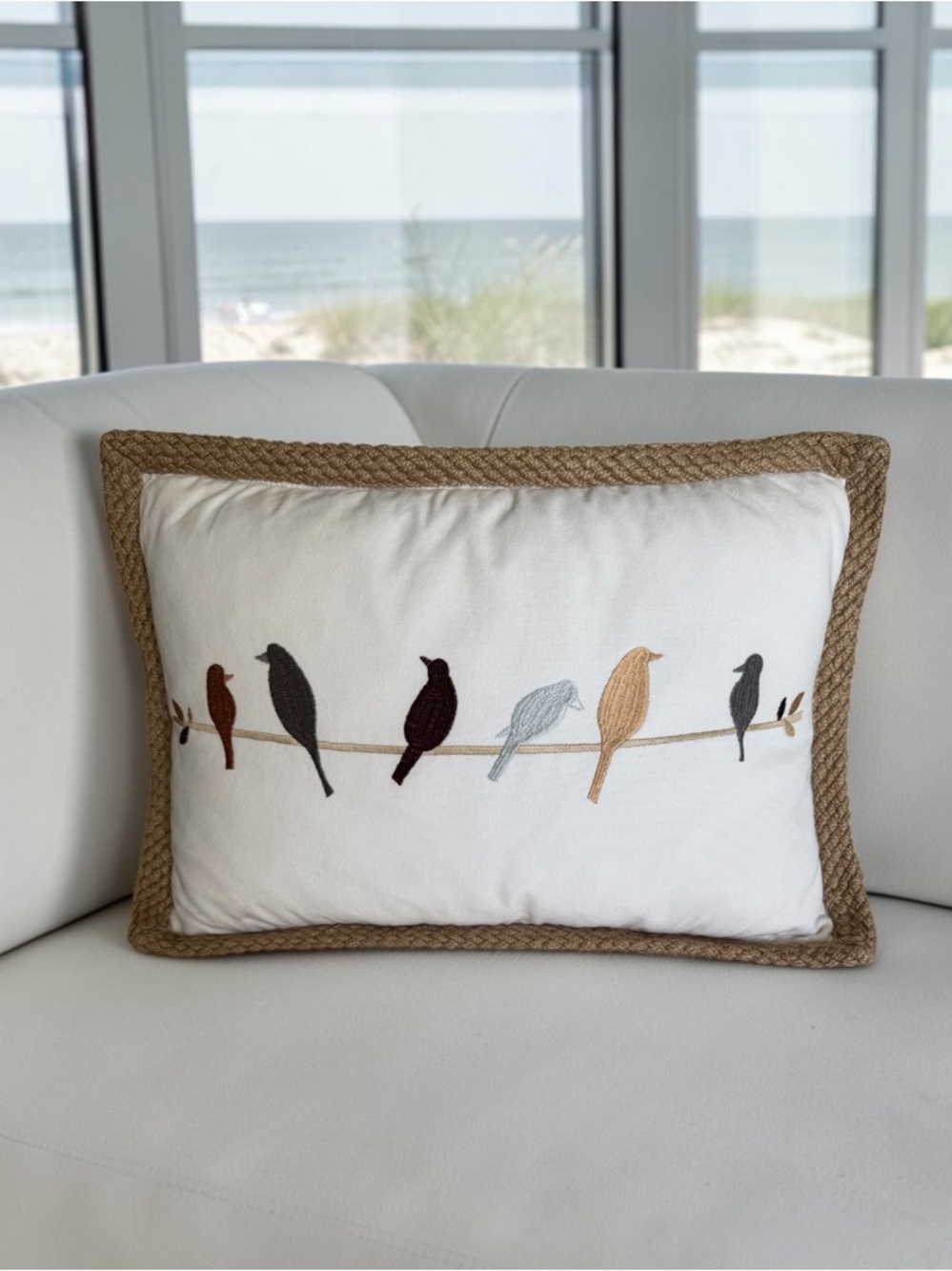 DOMAIN Cotton Jute Embroidered Bird
Accent Pillow Duck Feather Insert 14x21
